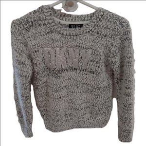 ( 352 ) DKNY, BLACK, WHITE & SILVER CROPPED PULLOVER SWEATER SOFT AND FUZZY